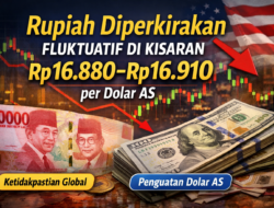Rupiah Diperkirakan Bergerak Fluktuatif di Kisaran Rp16.880–Rp16.910 per Dolar AS