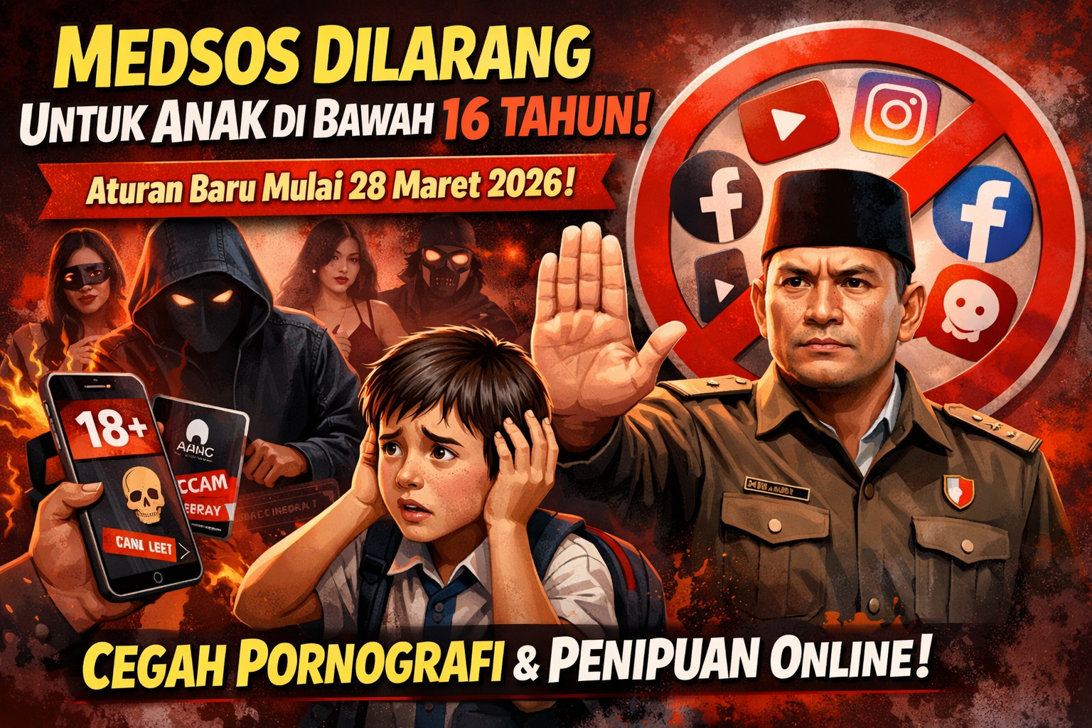 Indonesia akan melarang akses media sosial untuk anak di bawah 16 tahun — kebijakan baru mulai 28 Maret 2026 untuk lindungi anak dari konten berbahaya seperti pornografi dan penipuan